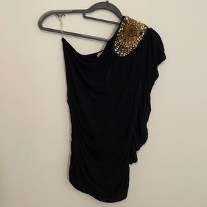 Black and Gold Sequin Off the Shoulder Top